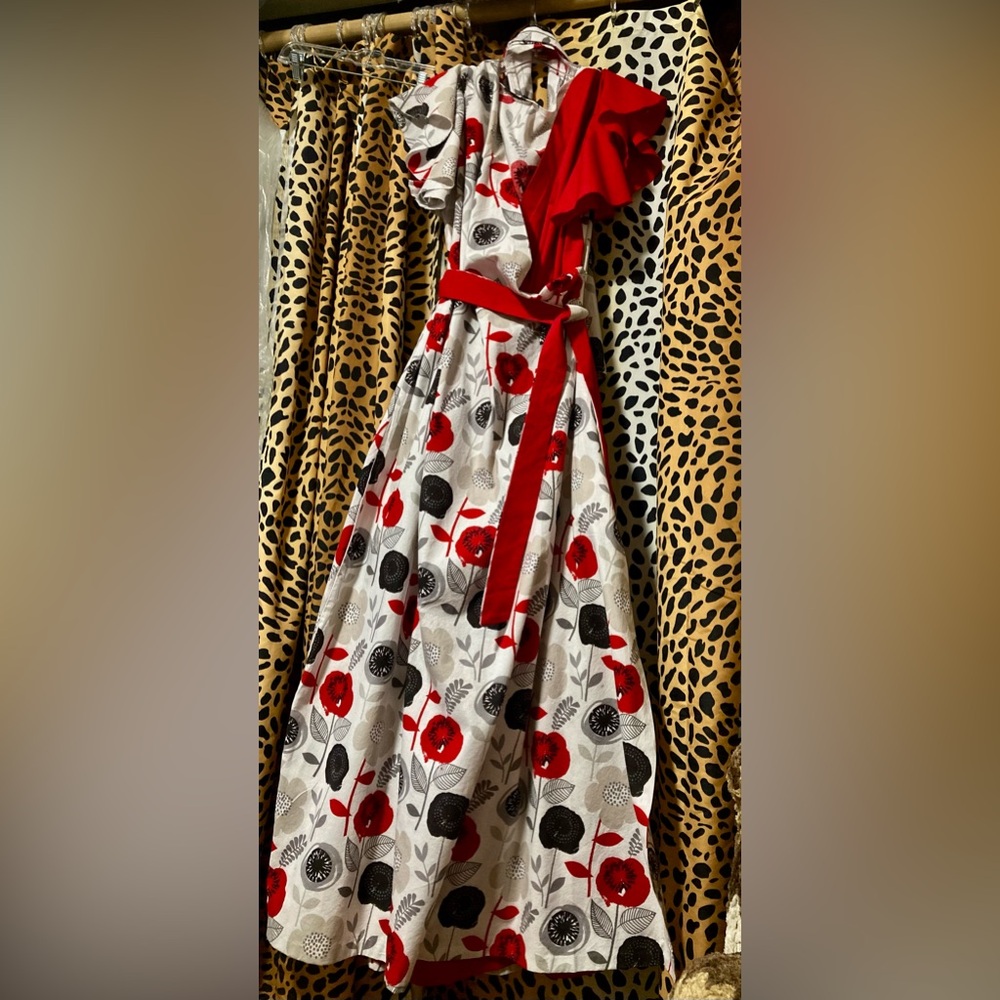 Floral Red and black & white printed wrap Dress